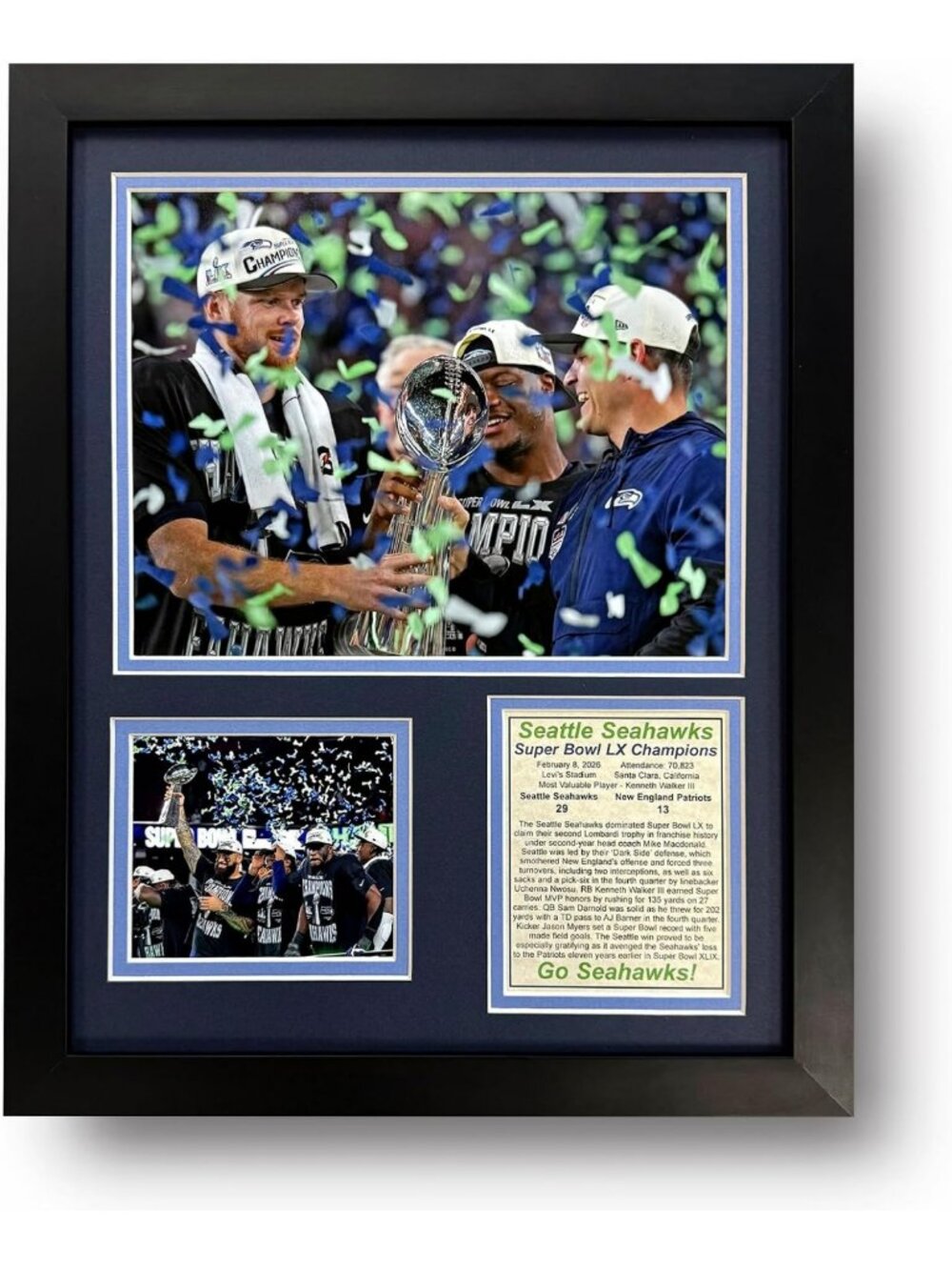 2025 SB LX Champions Collectible Seattle Football Memorabilia | Framed Wall Art